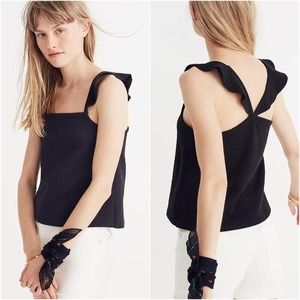 Madewell Texture & Thread Ruffle Strap Top Womens Large Black Flutter Tank